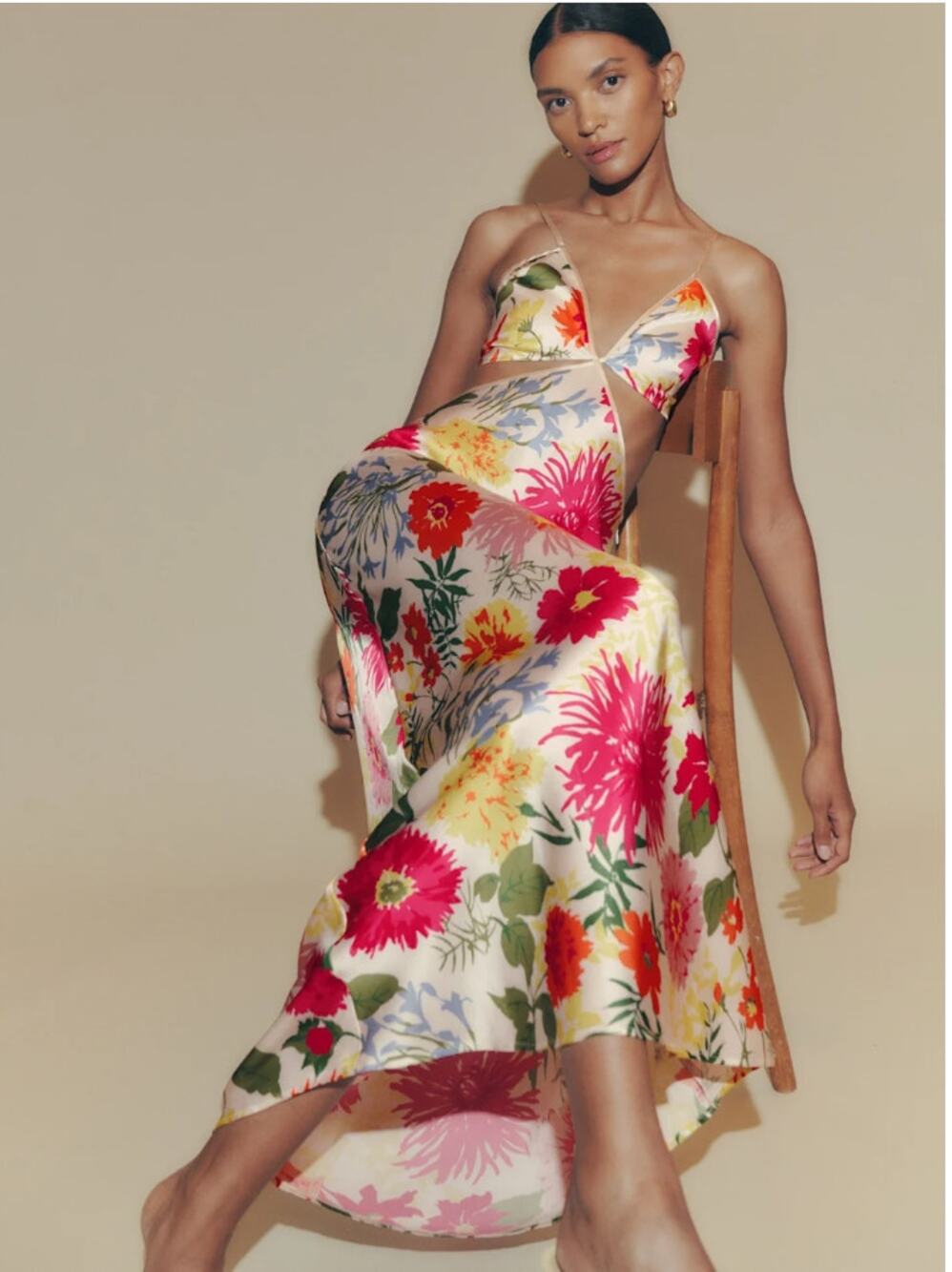 Reformation Poppies Silk Dress size Floral Maxi Cutout Spaghetti Strap size 0